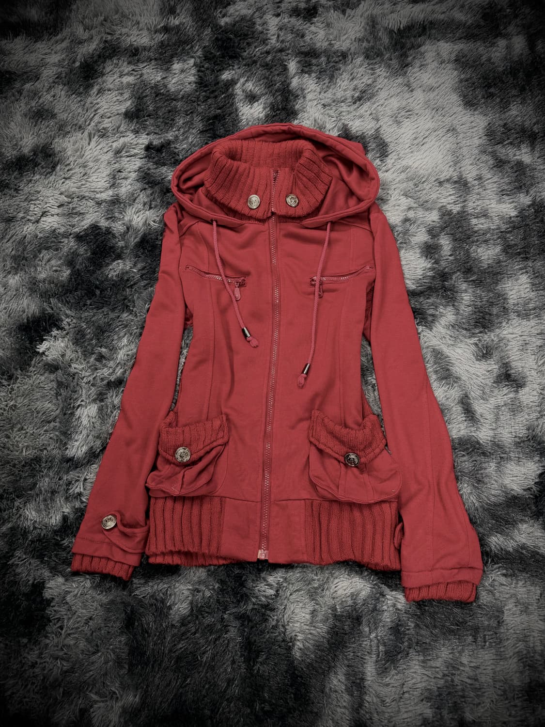 Cecil McBee 레드 Y2K 은장단추 후드집업 상품이미지1