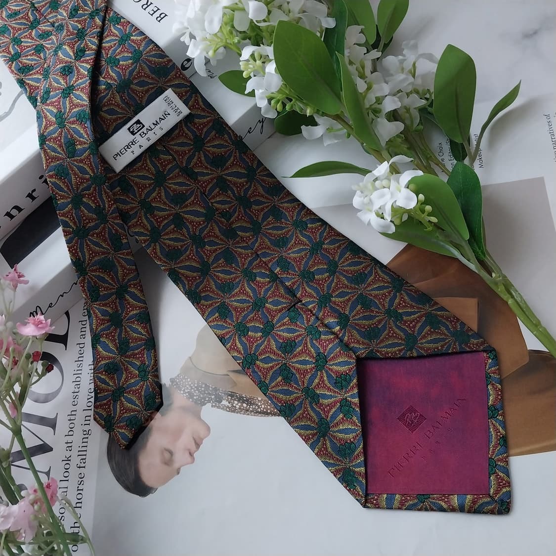 피에르 발망 실크 그린 기하학 패턴 넥타이 9.8cm A+등급 K1625 상품이미지6