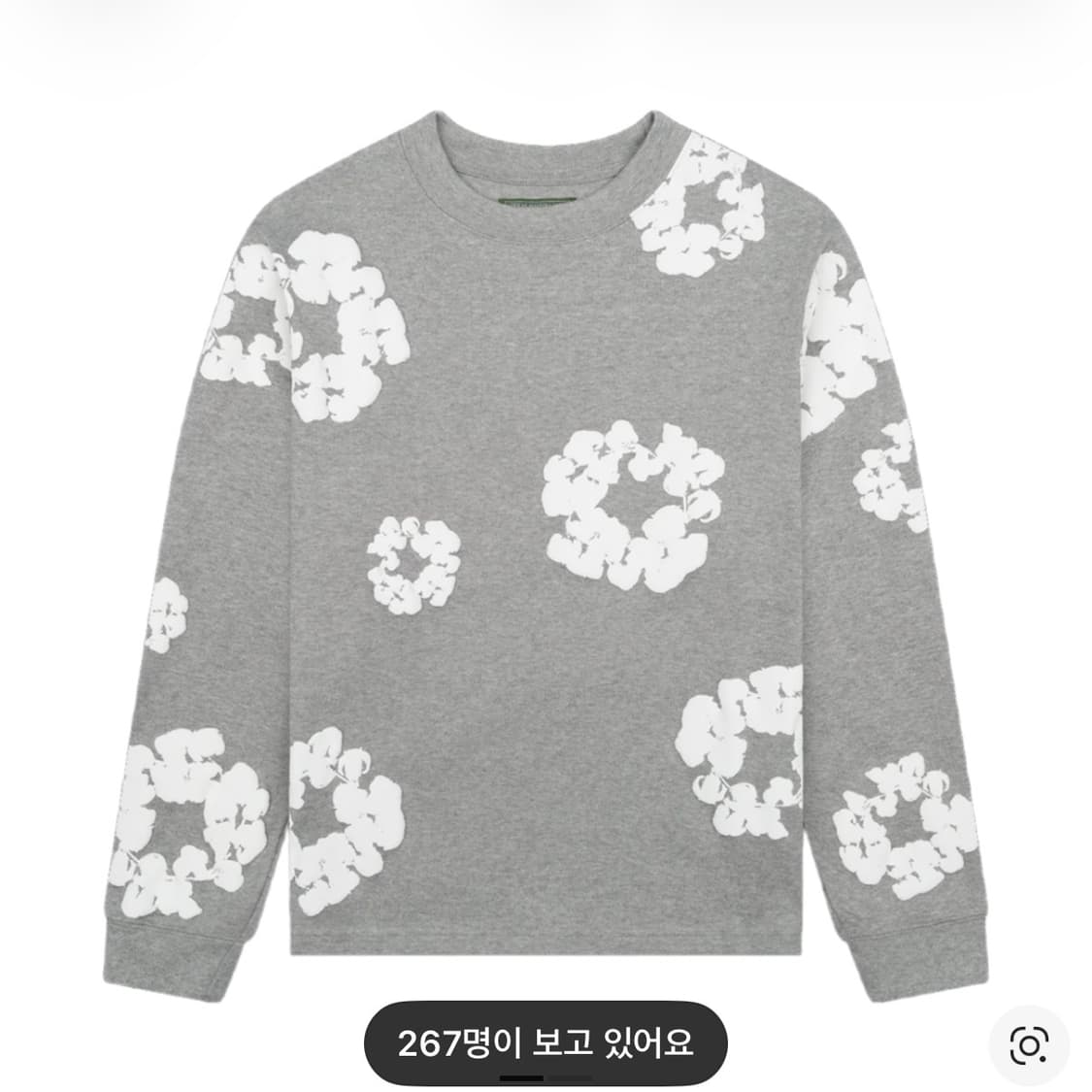 [XL] 데님 티어스 롱슬리브 코튼 리쓰 티셔츠 그레이 상품이미지1