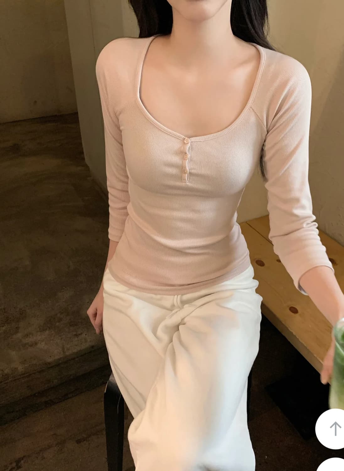 당일배송/새상품) 제니오 벨라 7부 버튼티 핑크베이지 상품이미지3