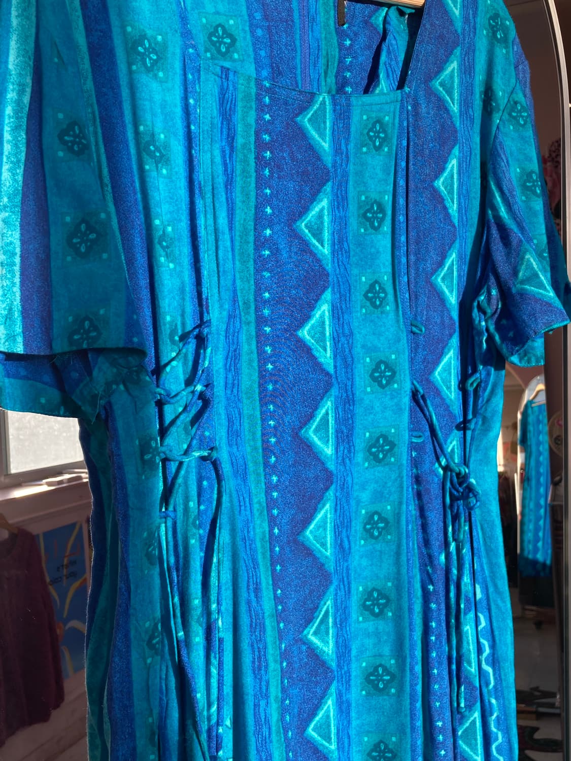 블루 패턴 에스닉 스퀘어넥 원피스 상품이미지3