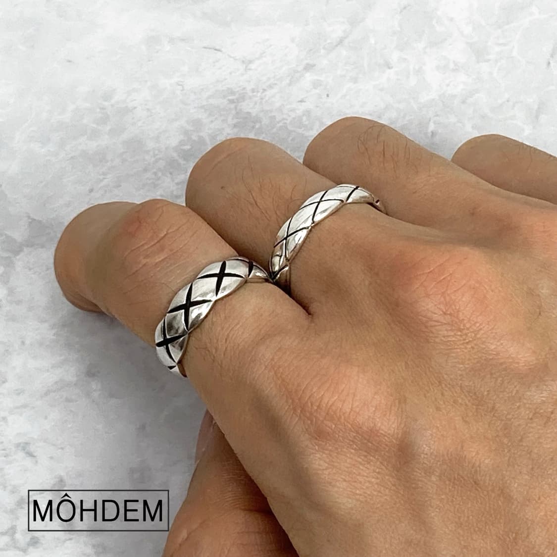 [Unisex] Coco 엠보 체크 실버 반지 상품이미지9