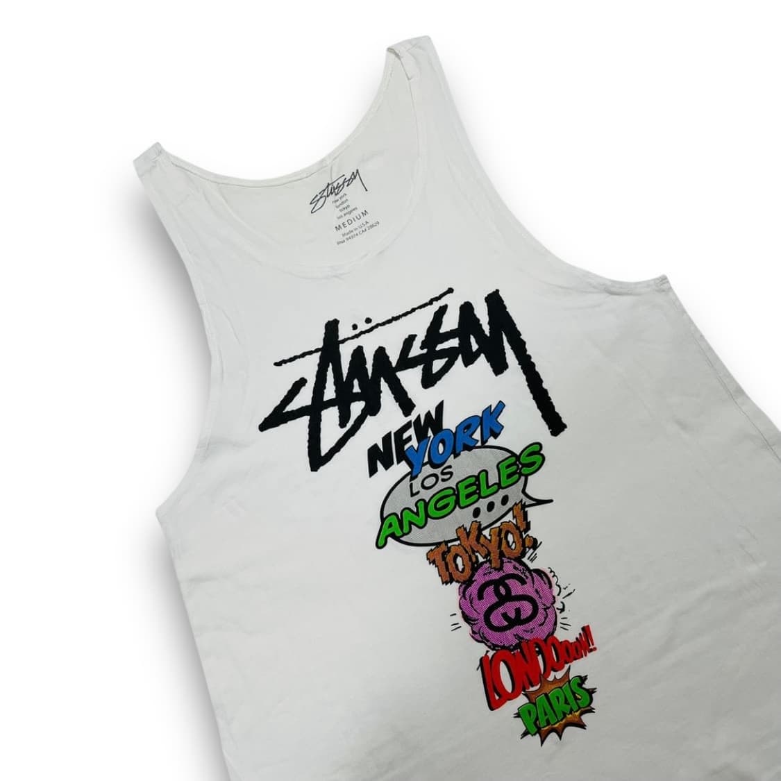 스투시 카툰 월드투어 레어 빈티지 화이트 슬리브리스 상품이미지2