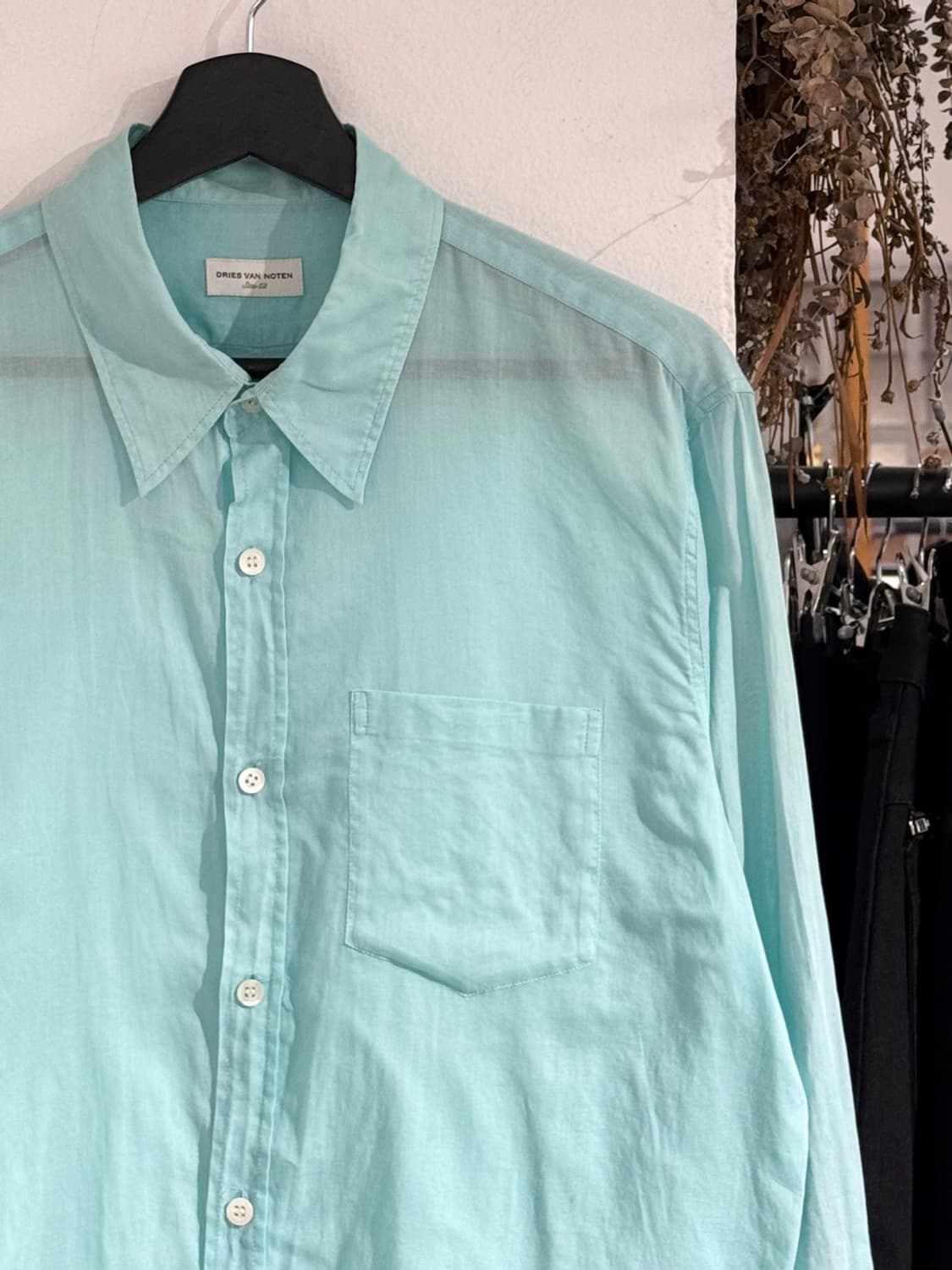 드리스 반 노튼 민트 시스루 텍스쳐 코튼 셔츠 상품이미지3