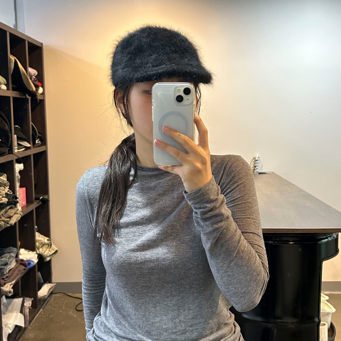 블랙 앙고라 헌팅캡 상품이미지4