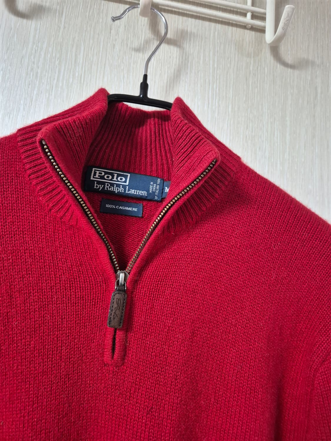 폴로 랄프로렌 캐시미어100프로 하프집업 레드 M 상품이미지4