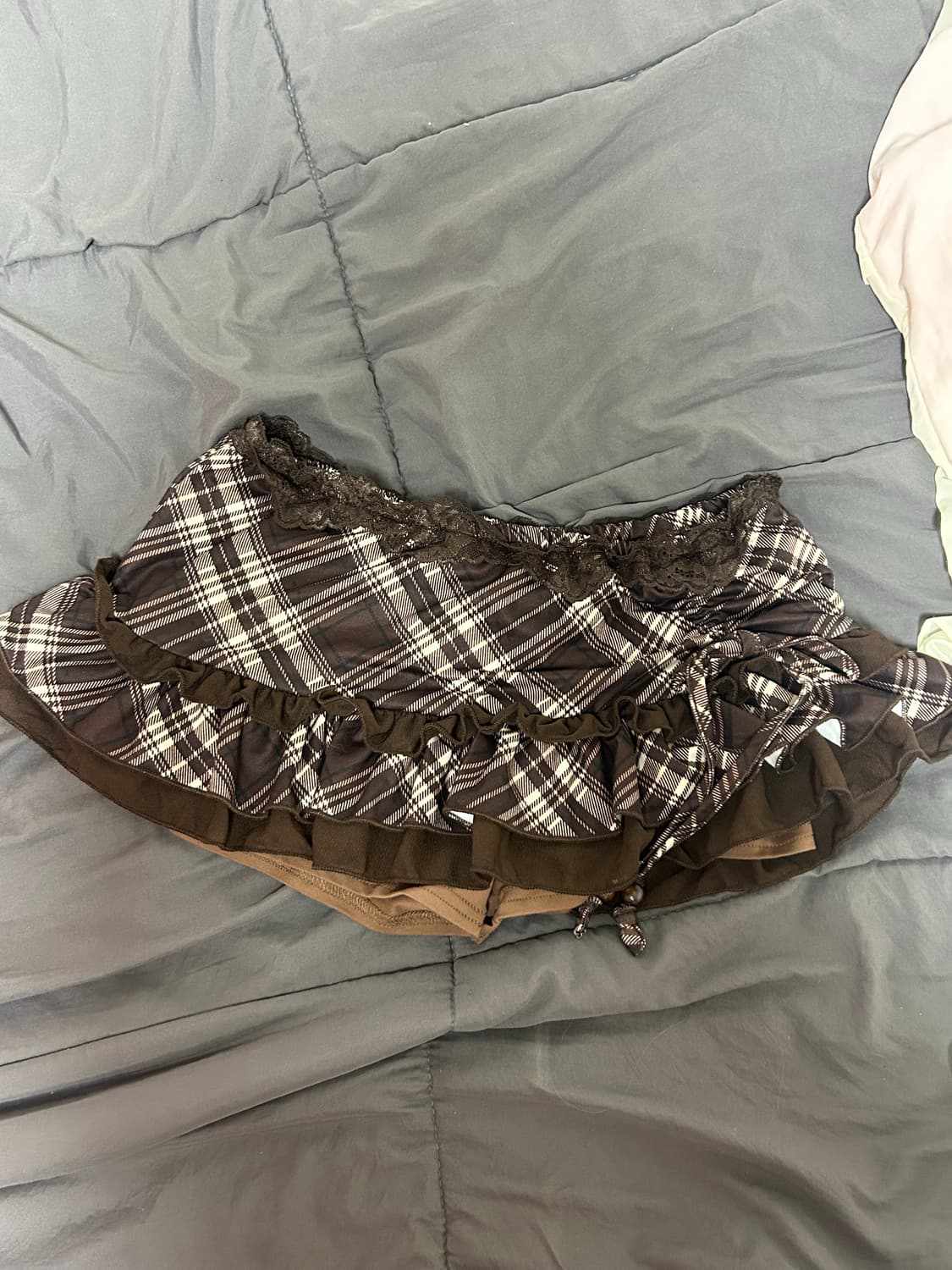 리즈리사깔 브라운 초코맛 체크 리본 라떼갸루 큐롯스커트  상품이미지1