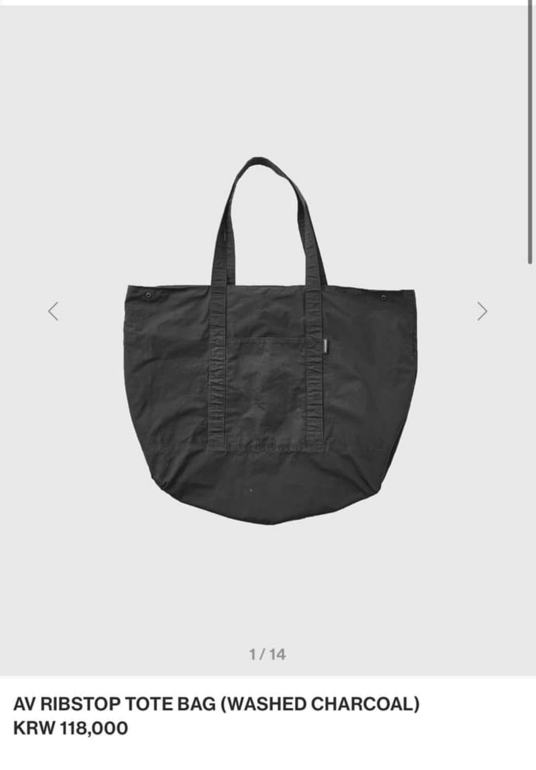 AV RIBSTOP TOTE BAG (WASHED CHARCOAL) 상품이미지1