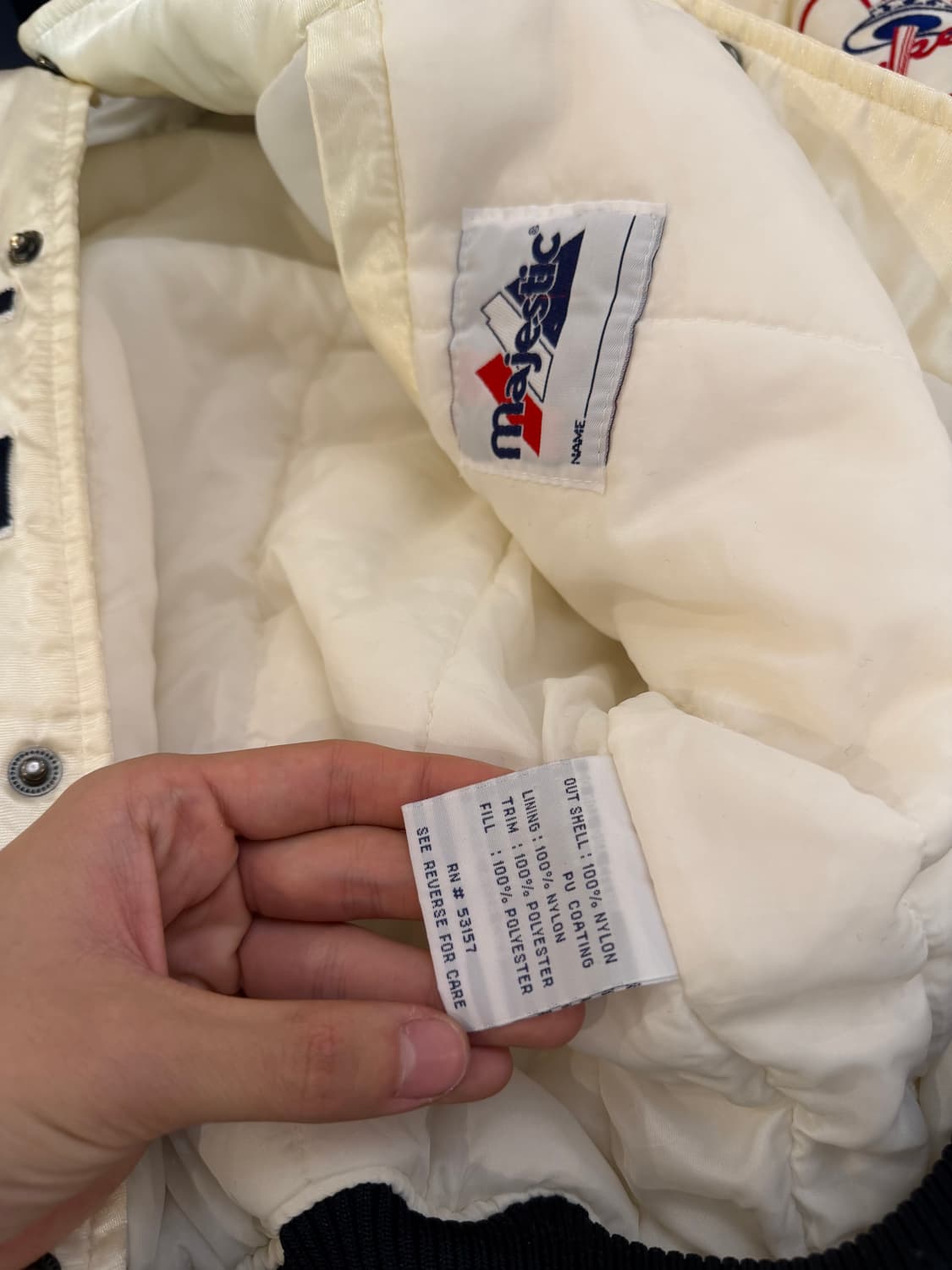 90s 희귀컬러 마제스틱 뉴욕 양키스 오왼 자켓 아이보리 상품이미지7