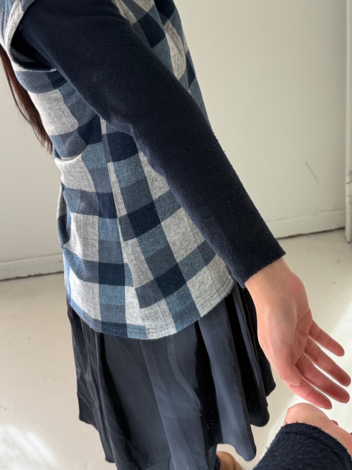 일본빈티지 네이비체크 모리 롱슬리브 상품이미지3