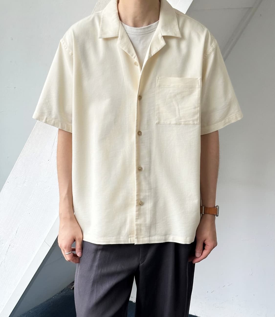 Natural texture fabric open collar shirt 상품이미지10