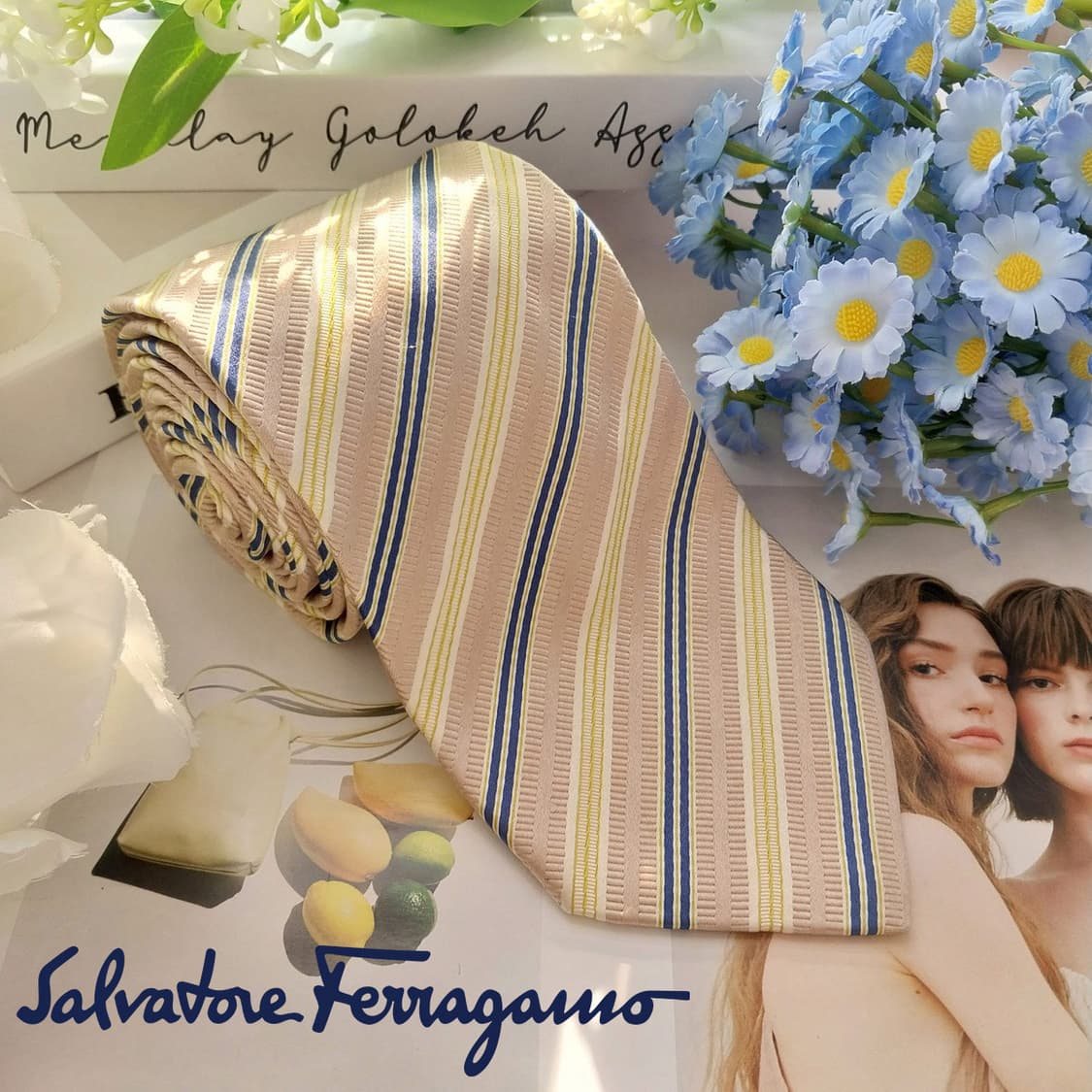 페라가모 실크 베이지 스트라이프 넥타이 9.1cm A+등급 K1814
 상품이미지2