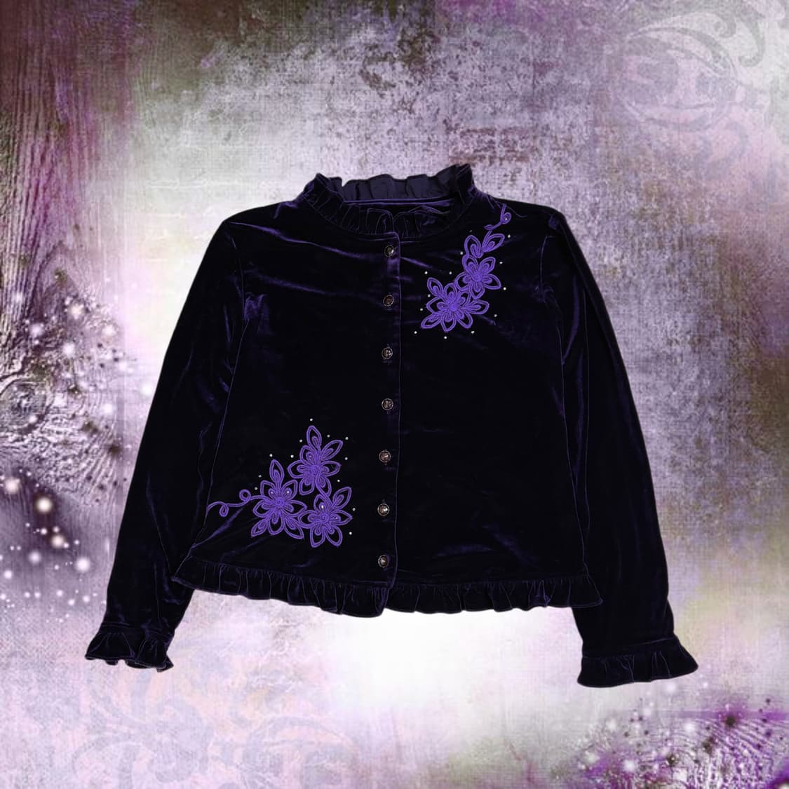 빈티지 벨벳 꽃자수 퍼플 블라우스 상품이미지1