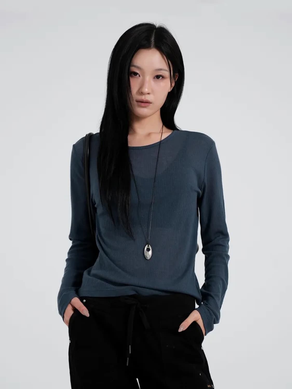 (새상품 2개 일괄!) 바스 레이어드 인디블루/베이지 긴팔티 상품이미지1