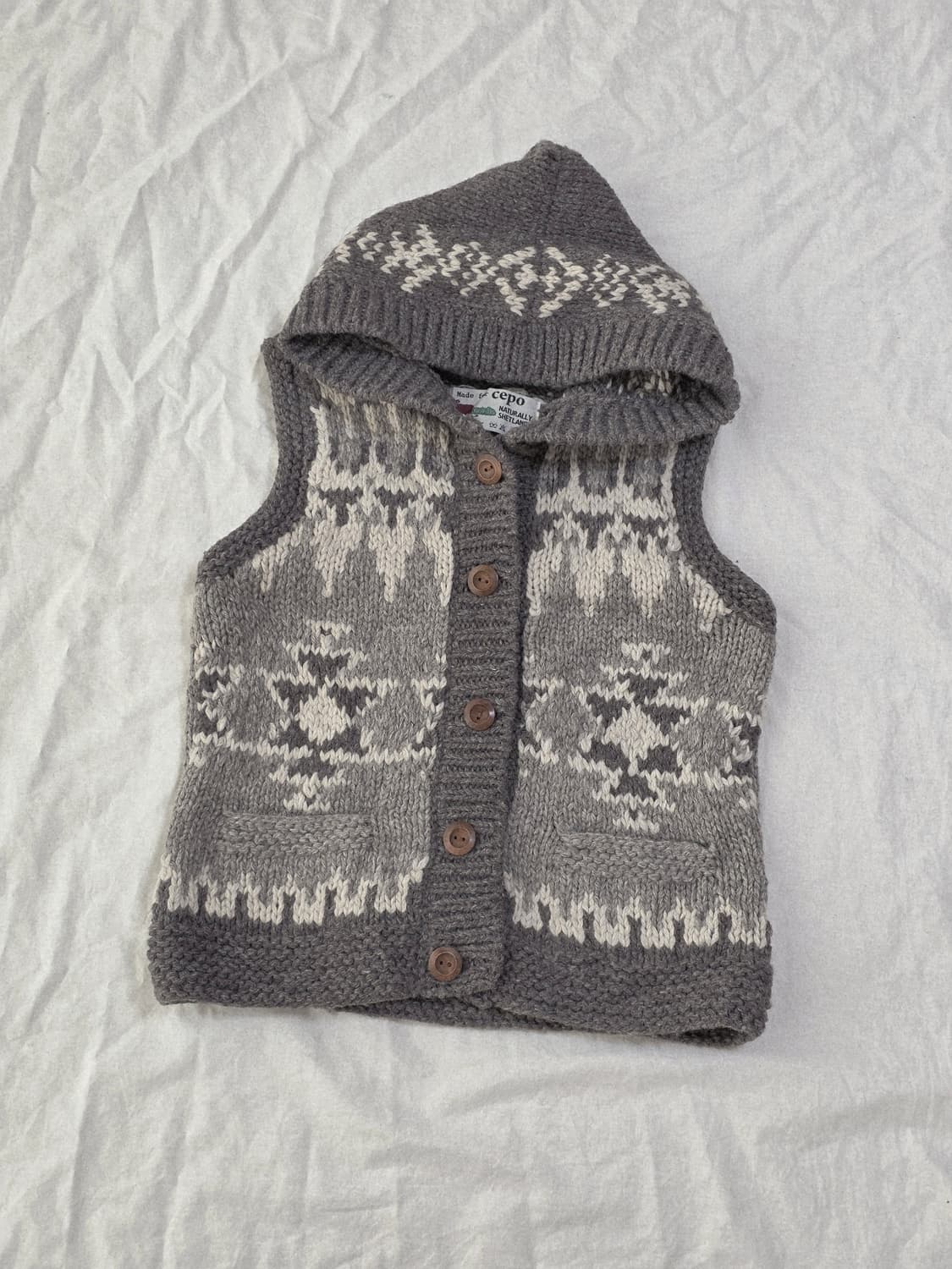 모리걸 노르딕 후드 니트 조끼 베스트 일본빈티지 상품이미지2