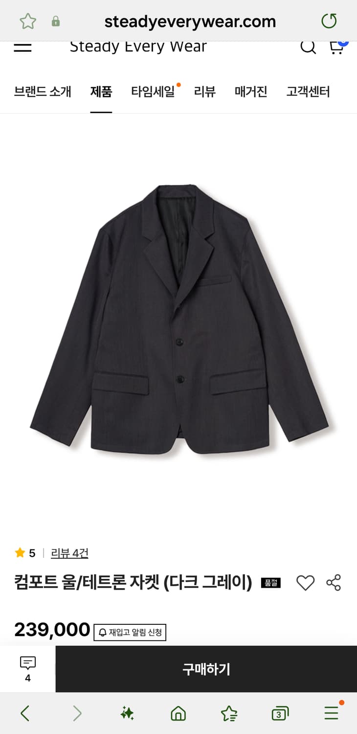 [1] 스테디에브리웨어 울테트론 자켓 다크그레이 / sew 블레이저 차콜 상품이미지6