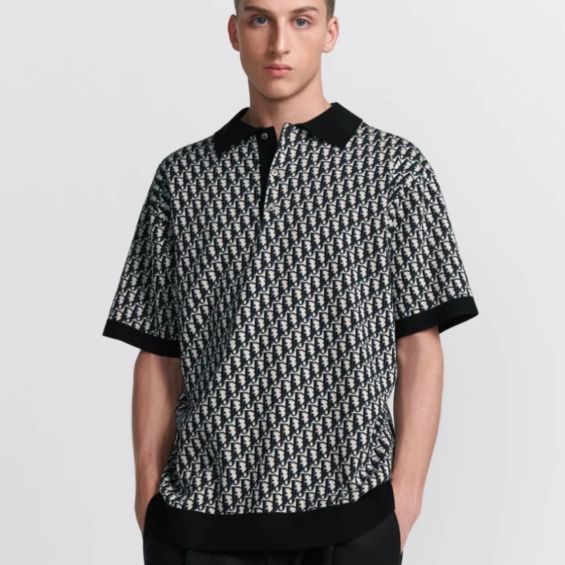 [S+급/L] 디올 오블리크 자카드 반팔 카라티 블랙 상품이미지7