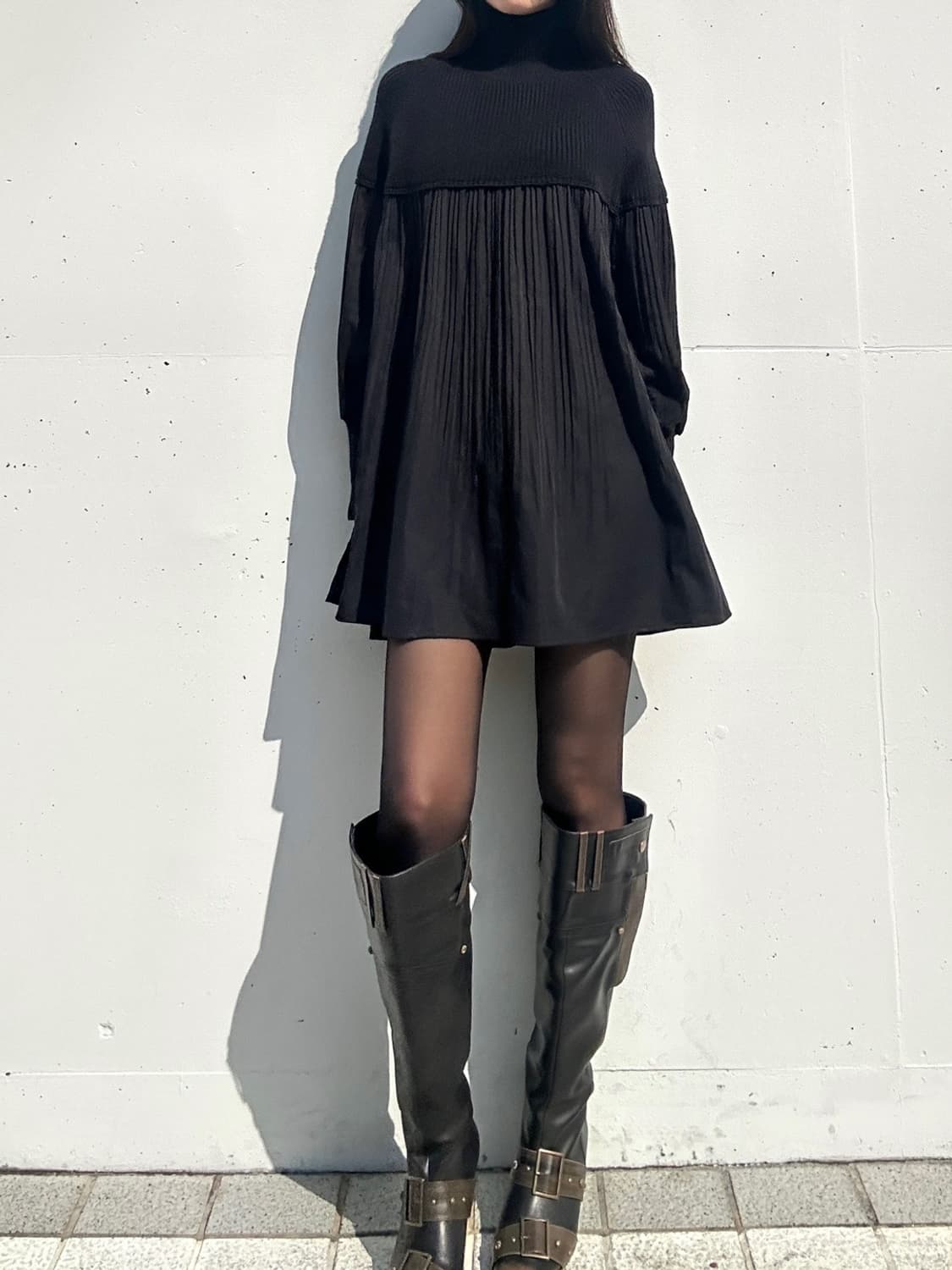 Ribbed pleats mix ops / black 상품이미지2