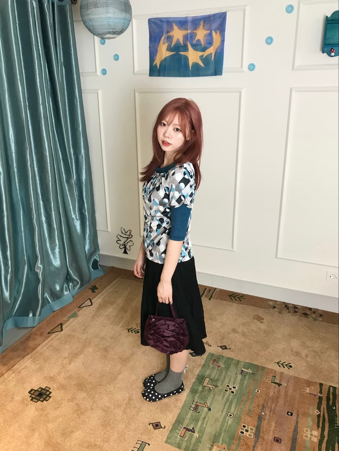 터키블루&스카이블루 상의와 블랙스커트로 세련됨 한 스푼••🩶🩵 상품이미지2
