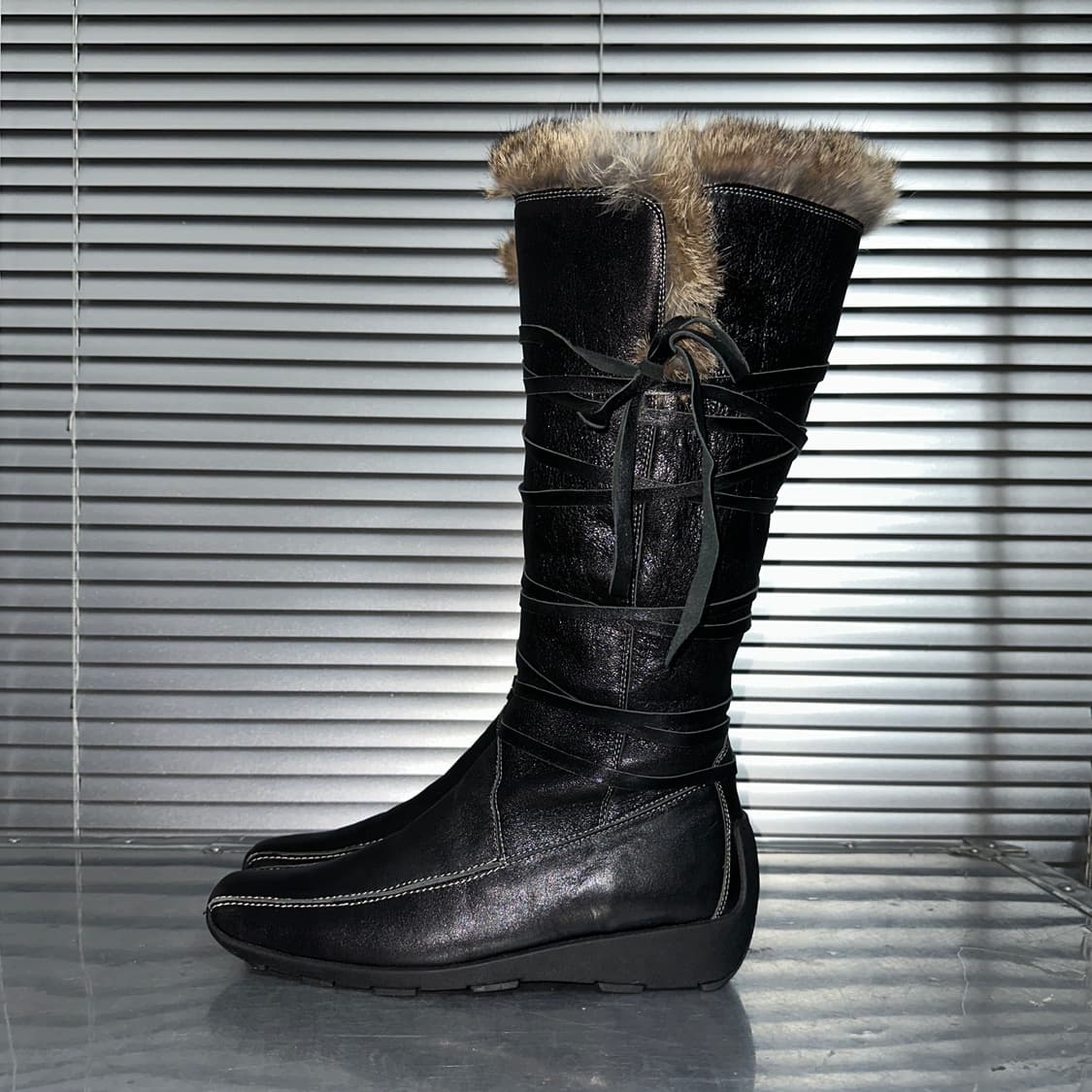 2000s 스티브 매든 스퀘어 토 퍼 라이닝 랩 부츠 상품이미지2