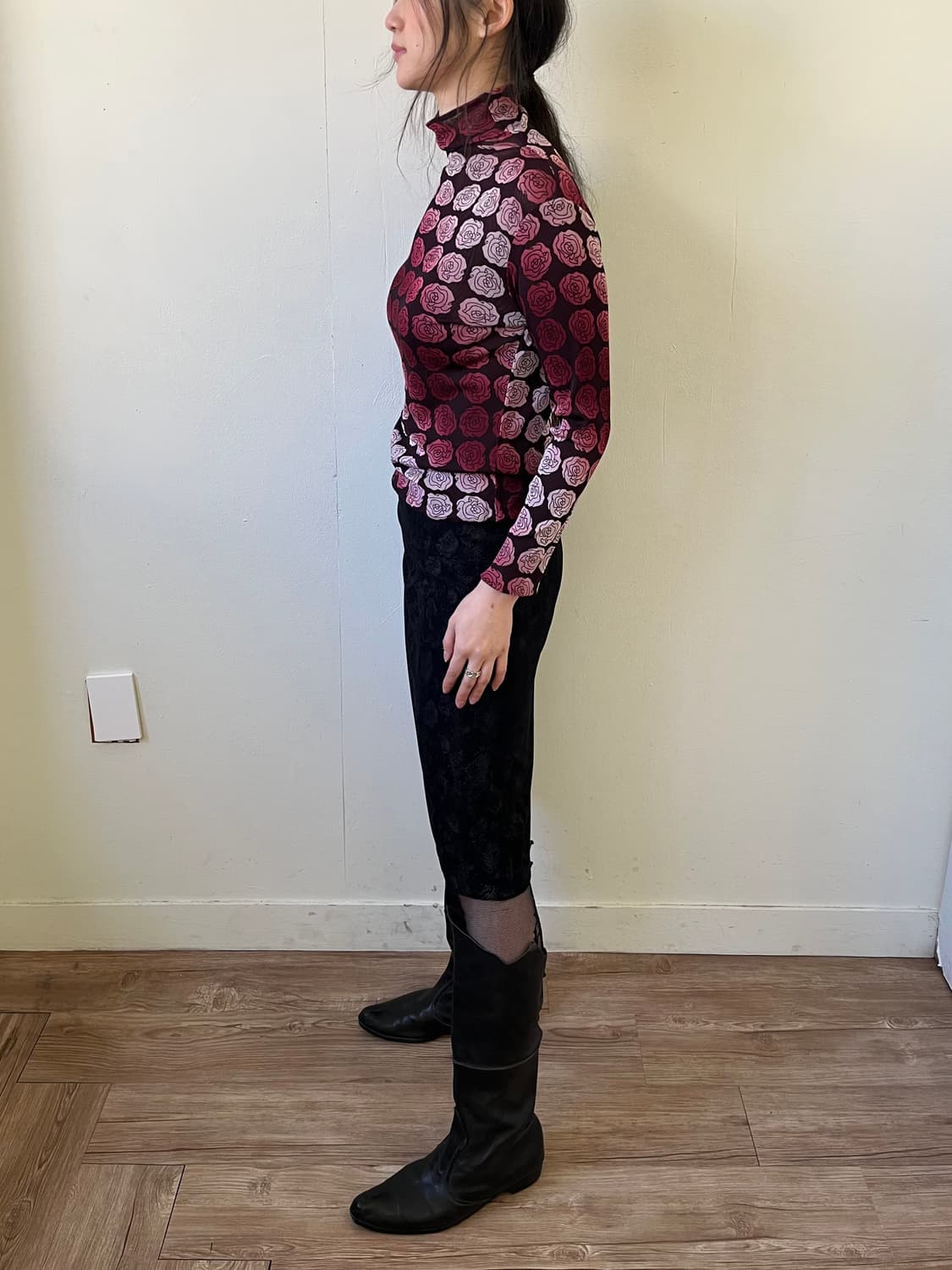 Japan vtg 로즈 시스루 터틀넥 상품이미지8