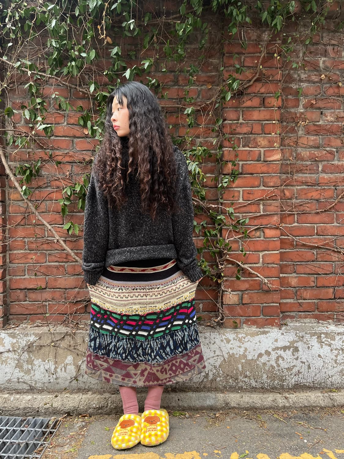 히피 패턴 니트 패치 스커트 상품이미지1