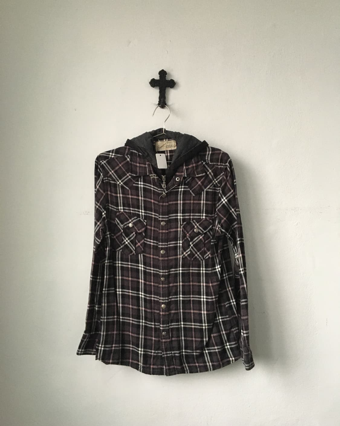 Hood layered check pattern shirt 상품이미지2