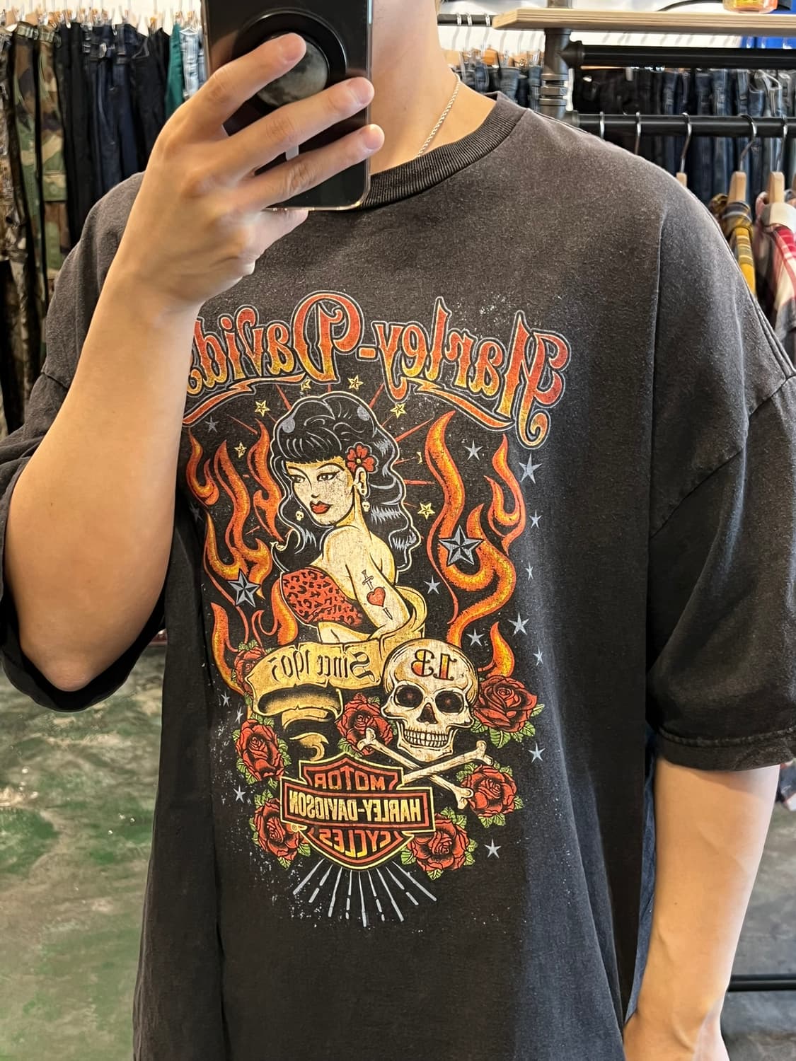 [3XL] 할리데이비슨 핀업걸 바이커 그래픽 반팔 티셔츠 상품이미지3