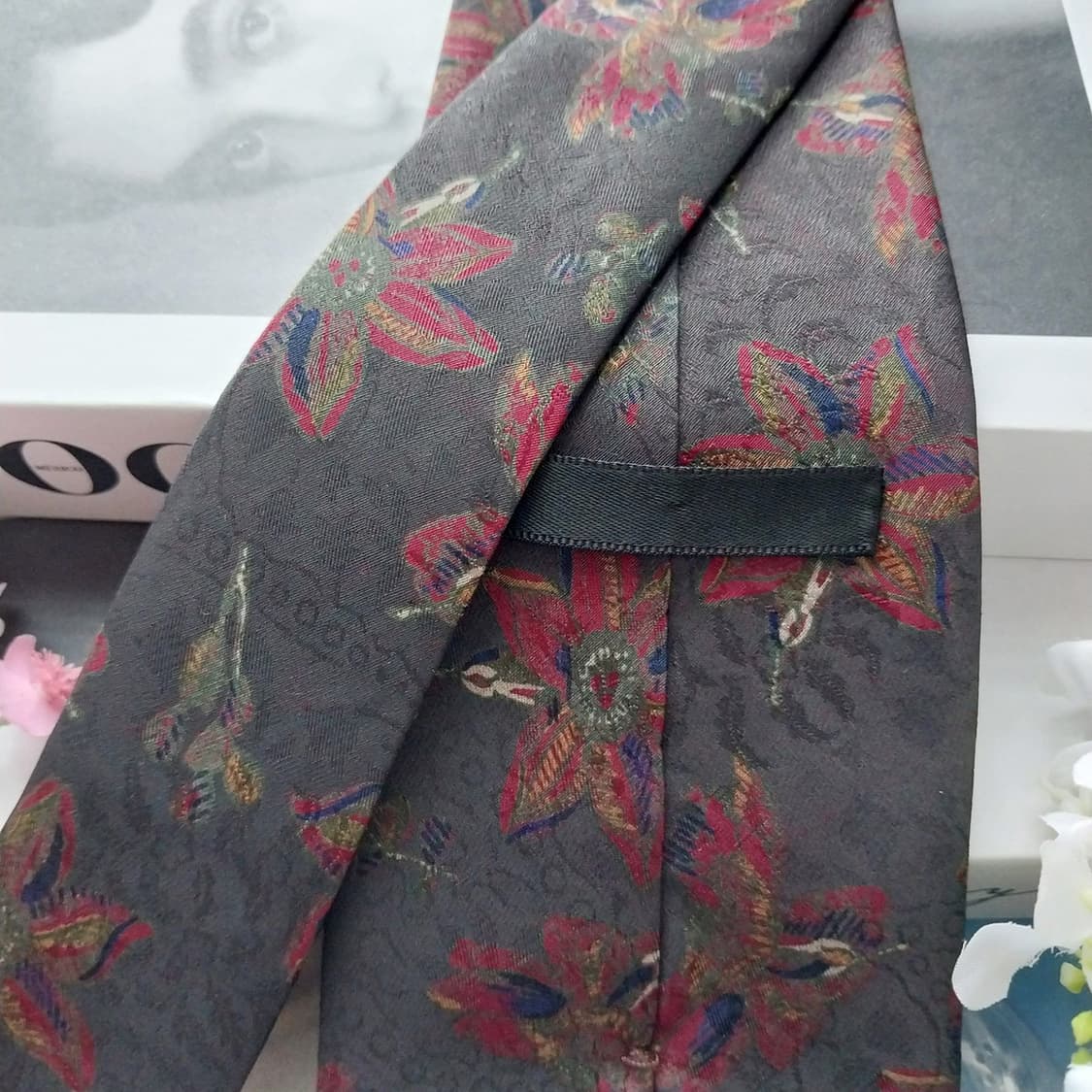 던힐 실크 다크그레이&브라운 아트 패턴 넥타이 9cm A+등급 K1456 상품이미지6