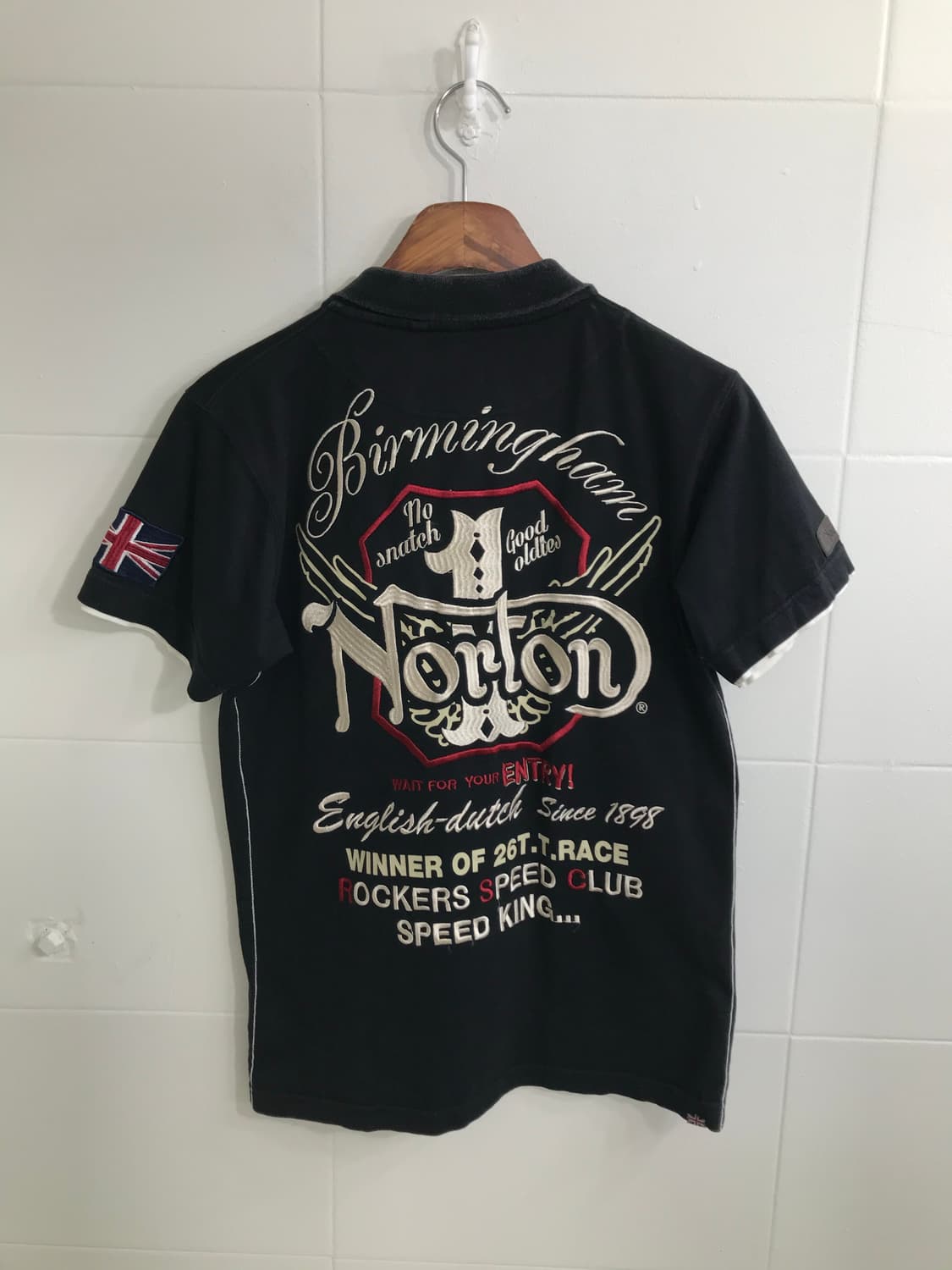 Norton 유니언잭 자수 블랙 카라 반팔 티셔츠 상품이미지7