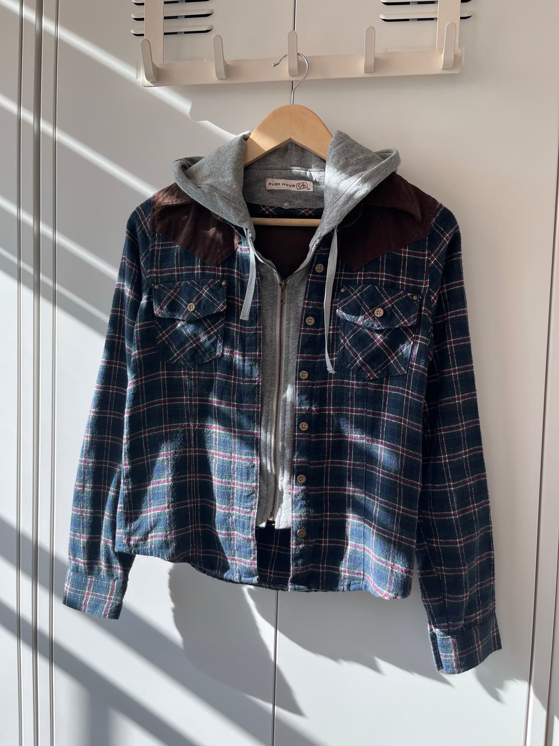 Rush hour 후드 레이어드 체크 남방 집업 상품이미지7