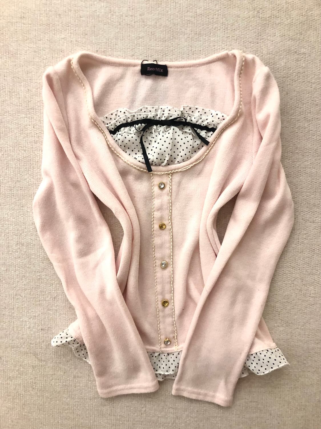 딸기우유 갸루 로걀 긴팔 탑 롱슬리브 히메 오네 라떼 달천 도트 빈티지 상품이미지1