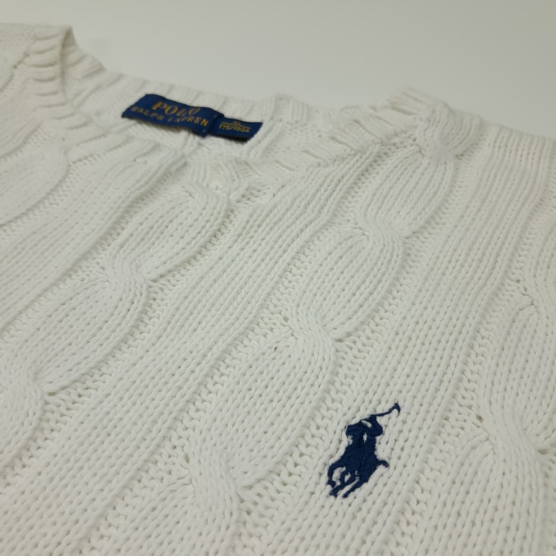 CL095 XL 폴로 랄프로렌 네이비 포니 자수 화이트 케이블 니트 상품이미지4
