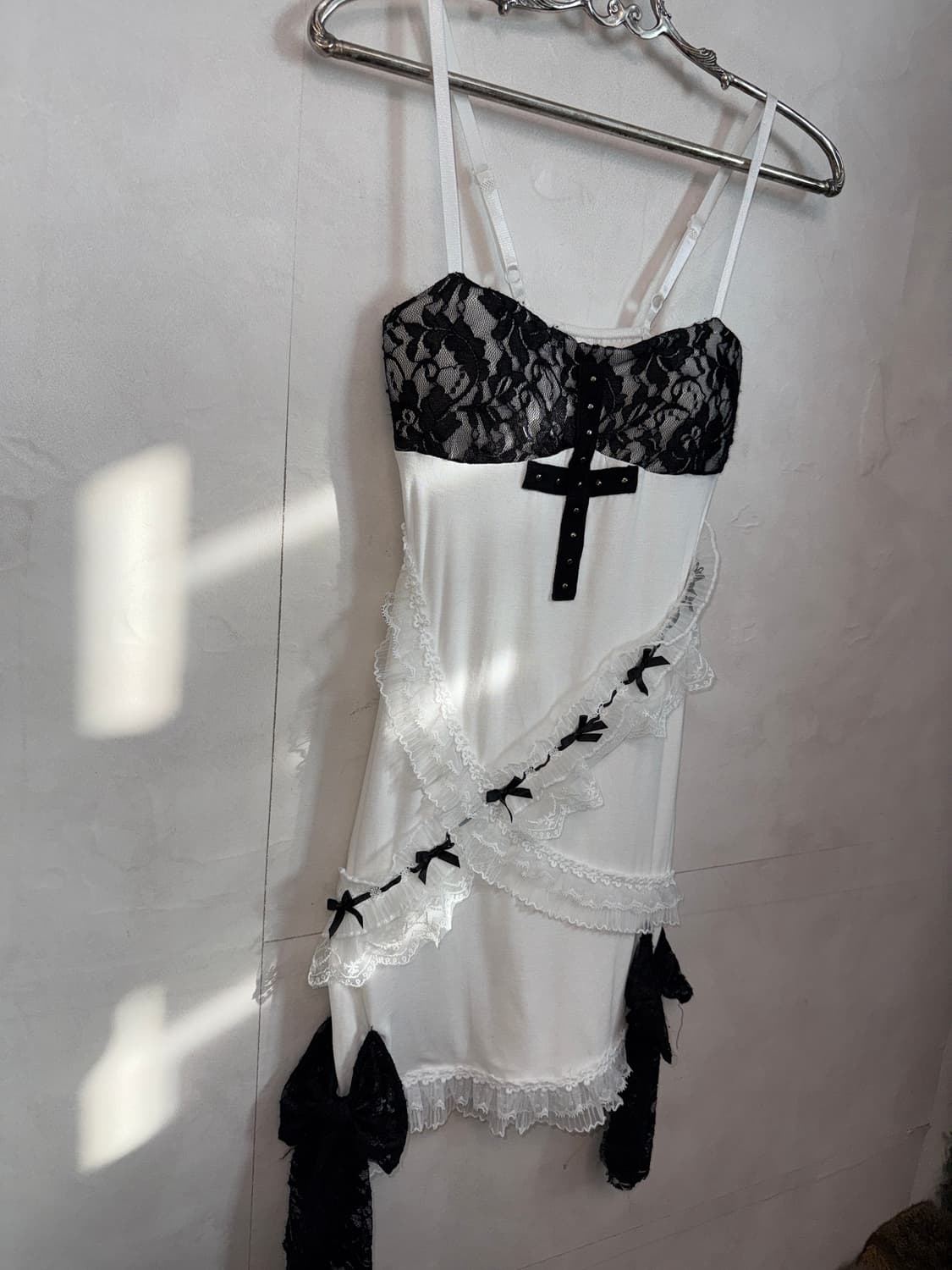 Black&white gothic cross ribbon lace ops 상품이미지5