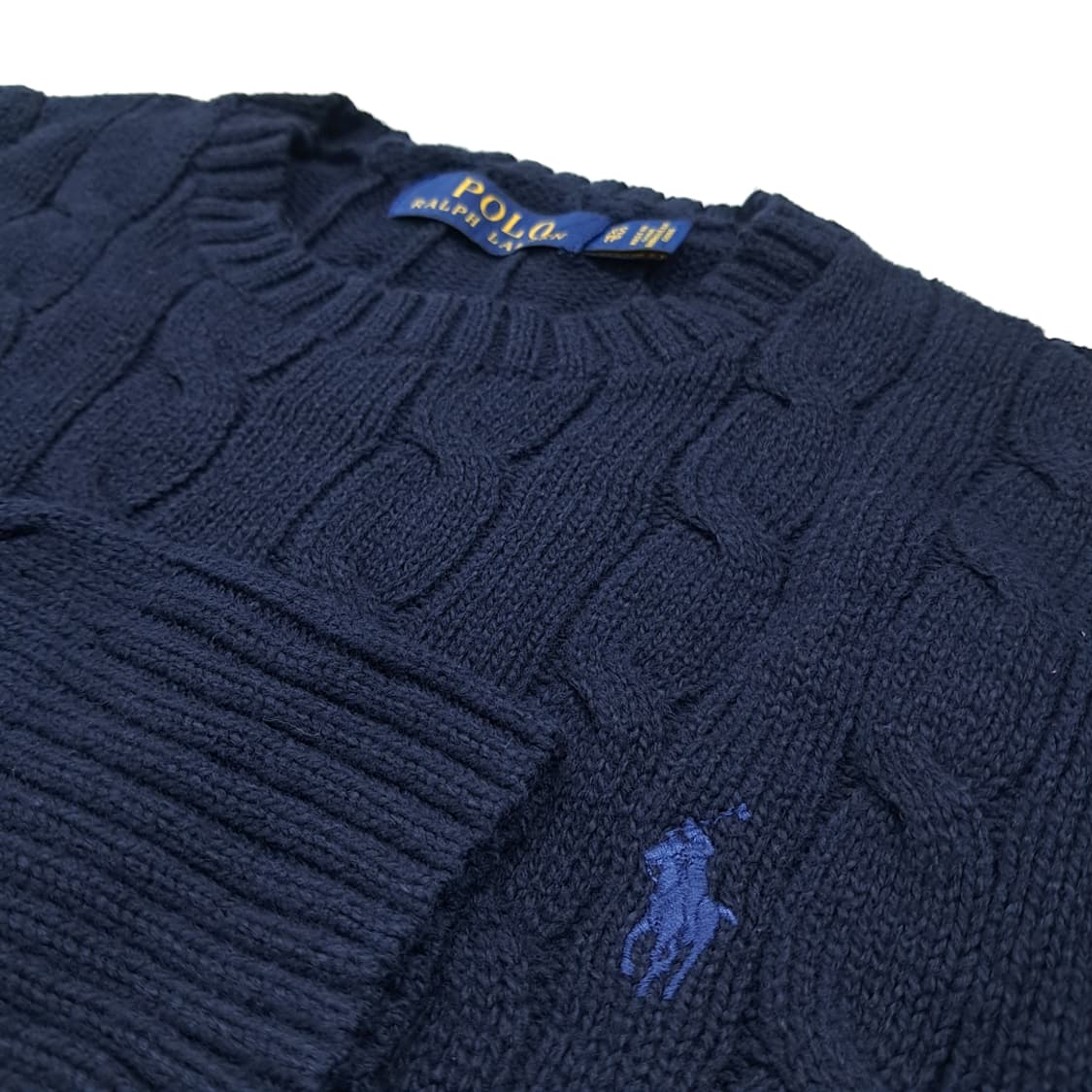 CL386 XS 폴로 코튼 케이블 크루넥 네이비 니트 스웨터 상품이미지4