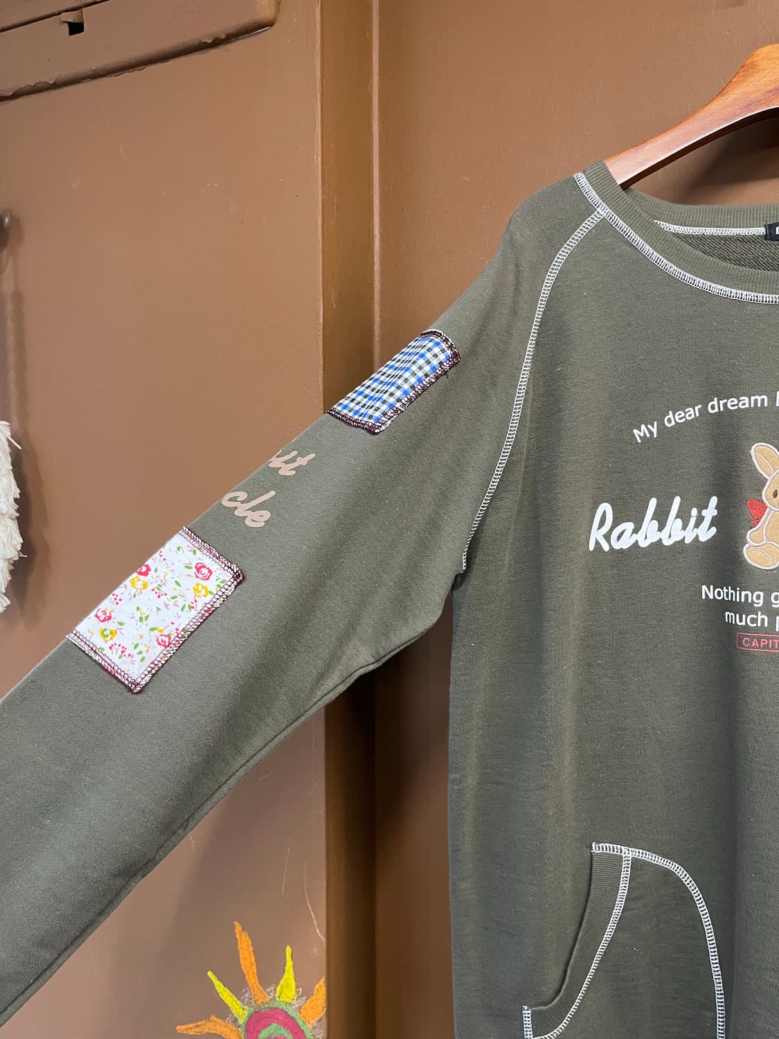 일본 빈티지 패치포인트 카키 맨투맨 상품이미지3