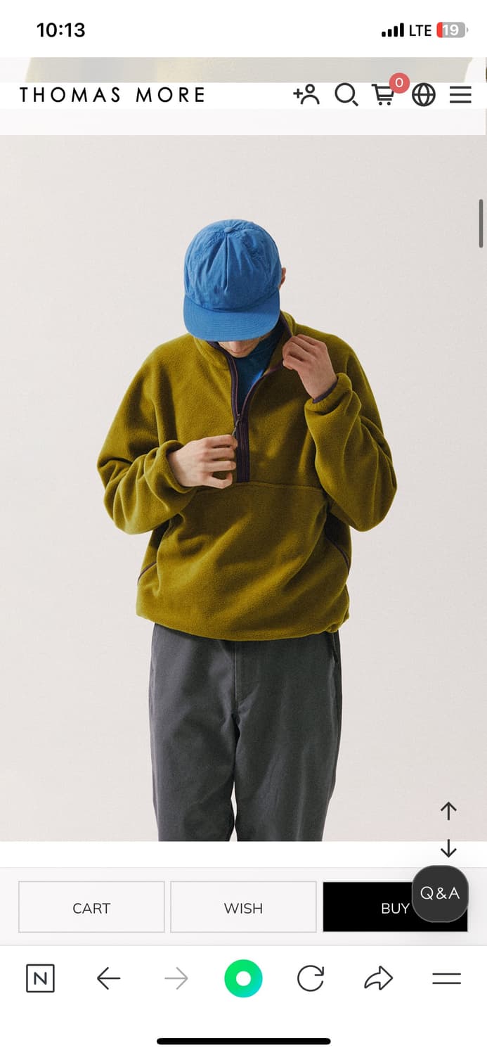 토마스모어 플리스 하프집업 올리브그린 XL 사이즈 상품이미지1