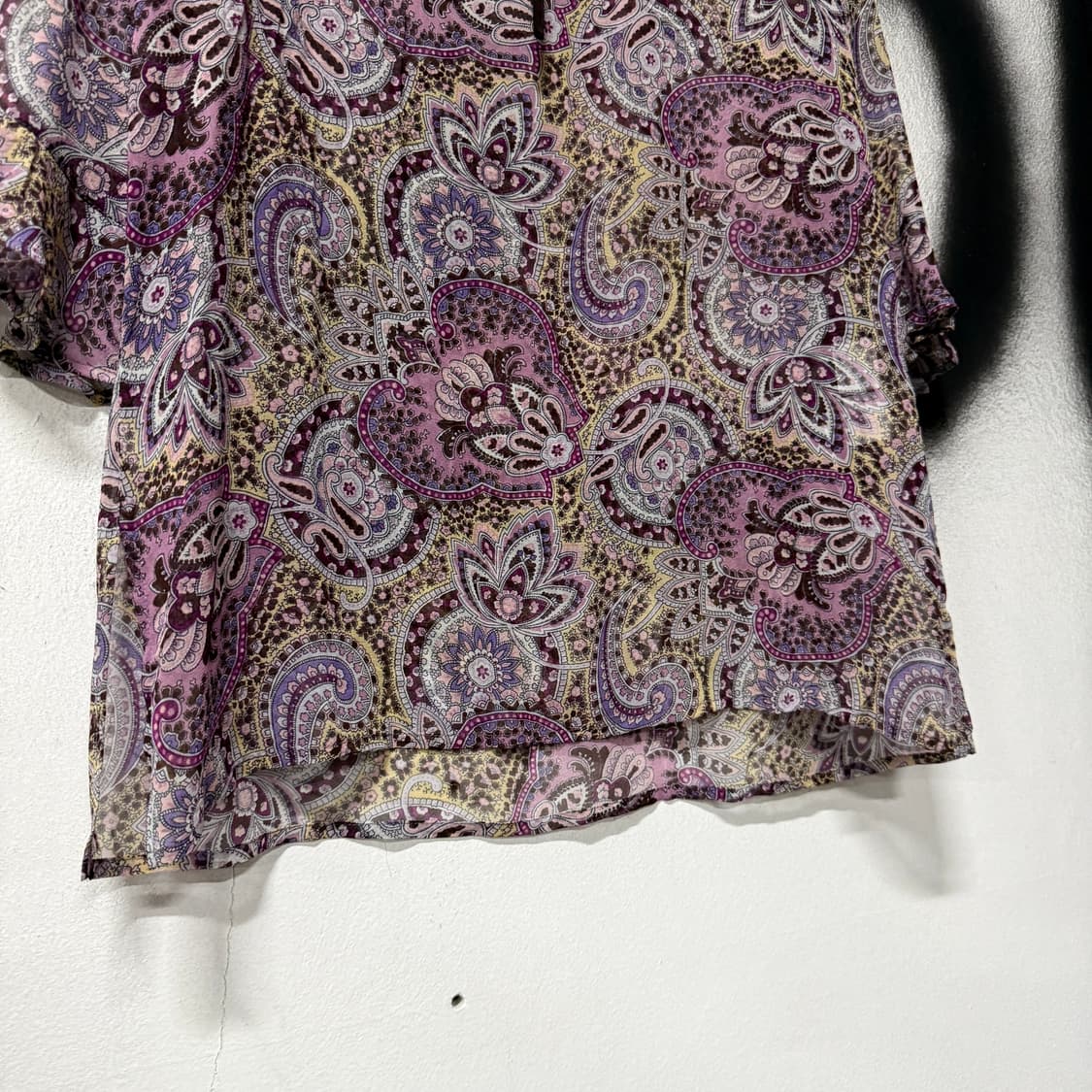 VTG 빈티지 리본 디테일 패턴 시스루 7부 롱 블라우스 탑 상품이미지5