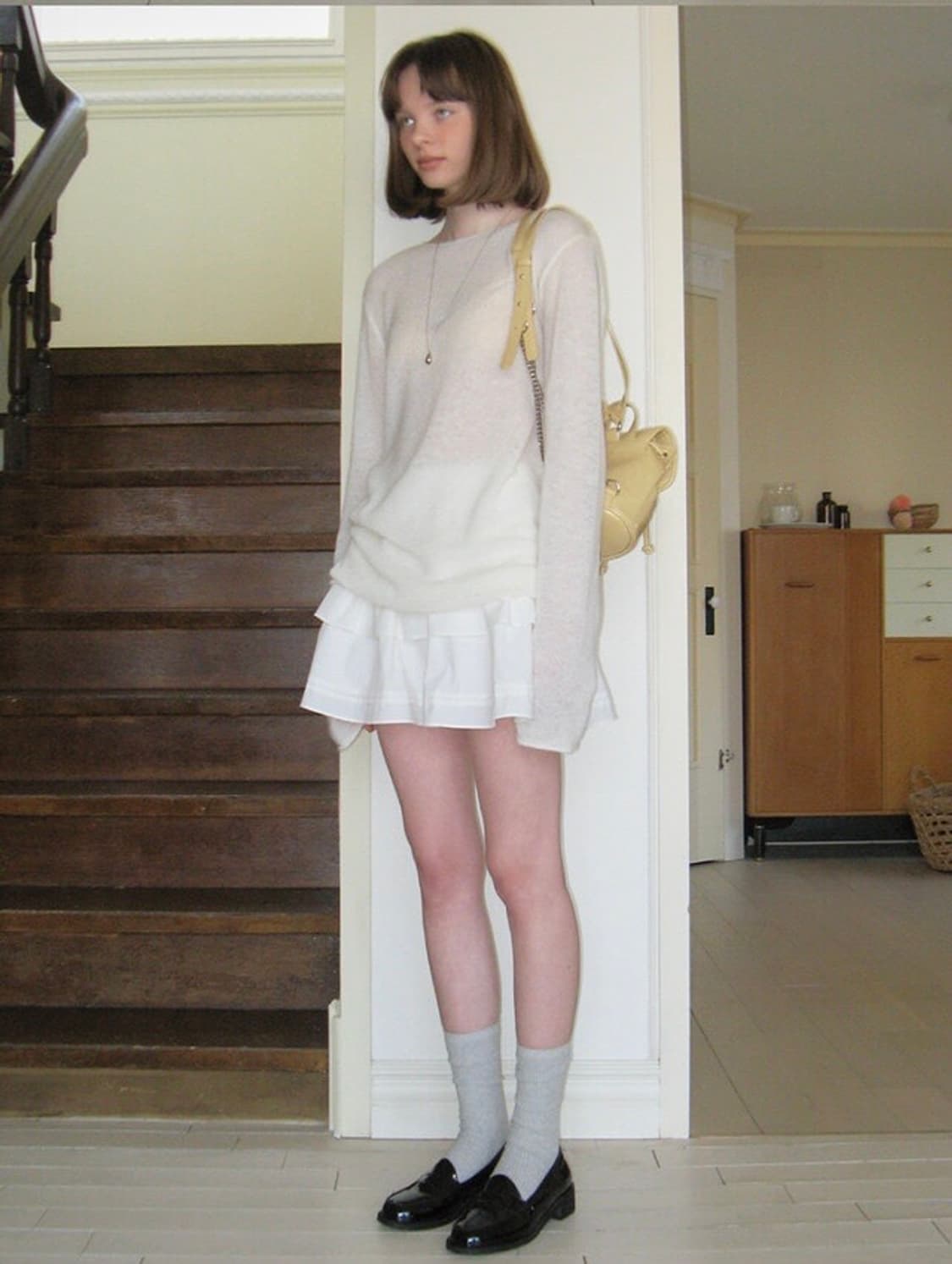 썸웨어버터 캉캉 셔링 플레어 레이어드 화이트 미니 스커트 F 상품이미지1