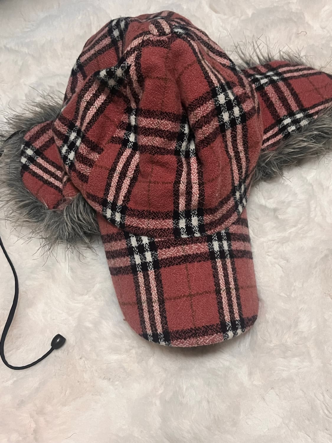 핑크 체크 퍼 볼캡 상품이미지5