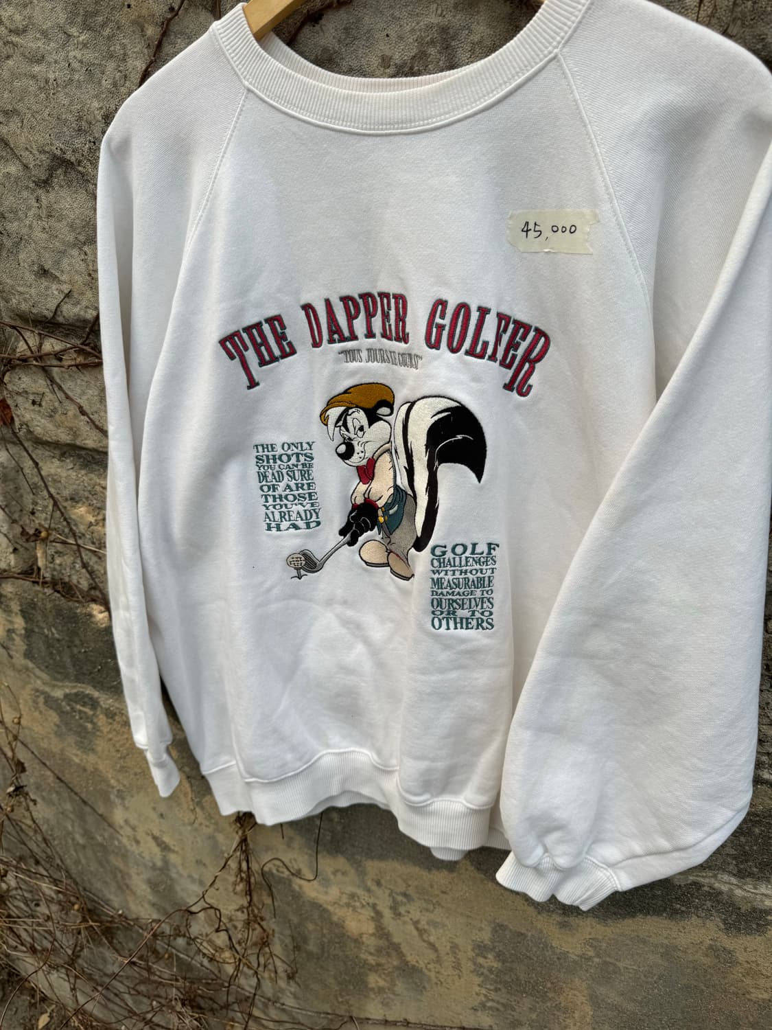 90s 루니툰즈 taz 골프 빈티지 자수 스웻 셔츠 맨투맨 화이트 상품이미지3