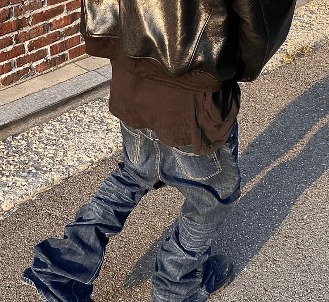 [새상품] (2) 언더마이카 링클드 와이드 플레어진 인디고블루 상품이미지1