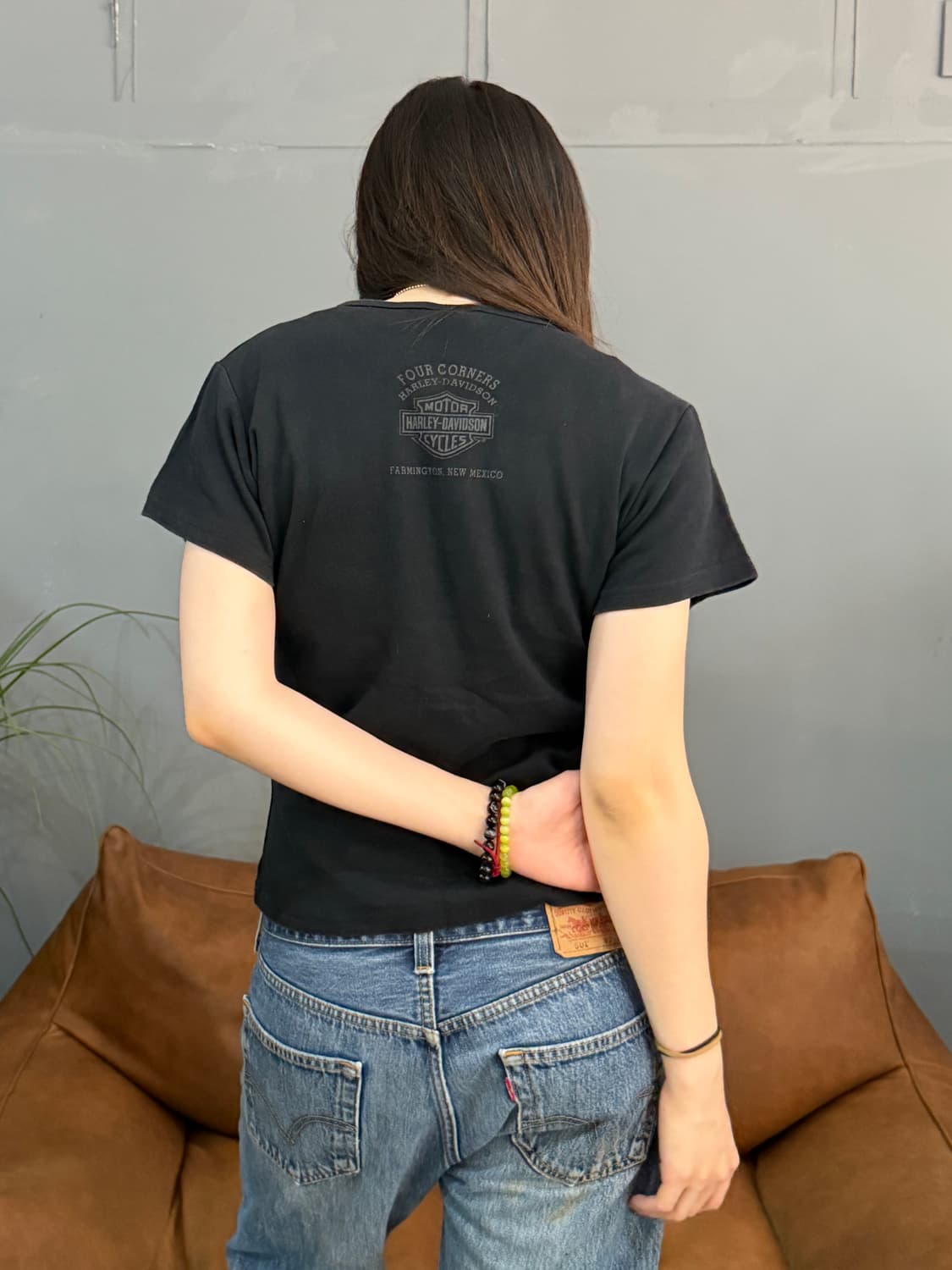 00’s 빈티지 할리데이비슨 블랙 브이넥 스터드 반팔티 상품이미지5