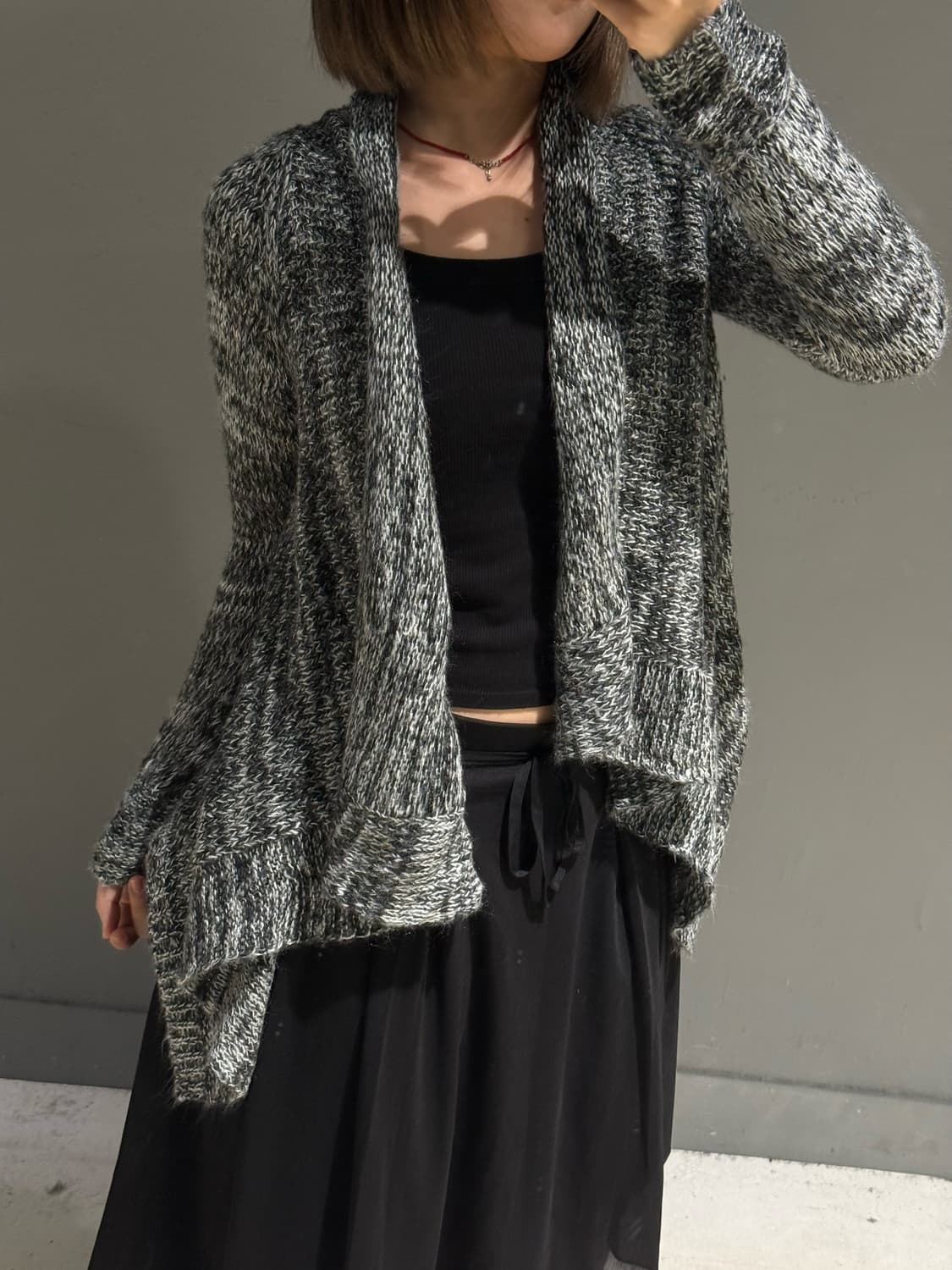 drape collar heather knit cardigan 상품이미지3