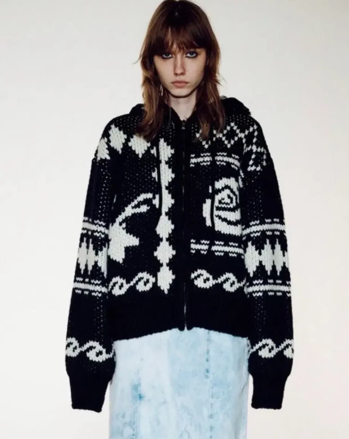 Open yy 자카드 니트 후드집업 상품이미지1