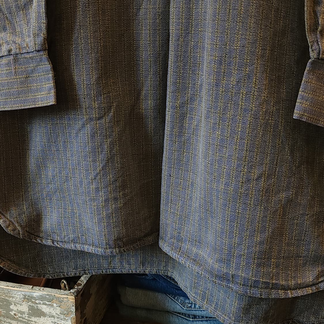 60s 프랑스 워크셔츠 헤비코튼 프렌치 셔츠 퍼플 그레이 롱 튜닉 셔츠L 상품이미지7