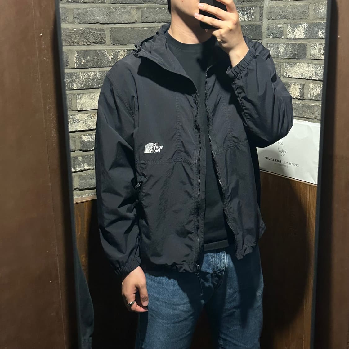 XL) 노스페이스 센터로고 바람막이 자켓 블랙 상품이미지10