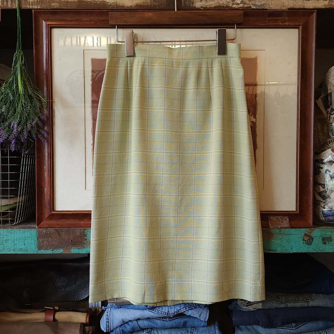 90s 닥스 잉글랜드 레몬 체크 스커트 상품이미지1