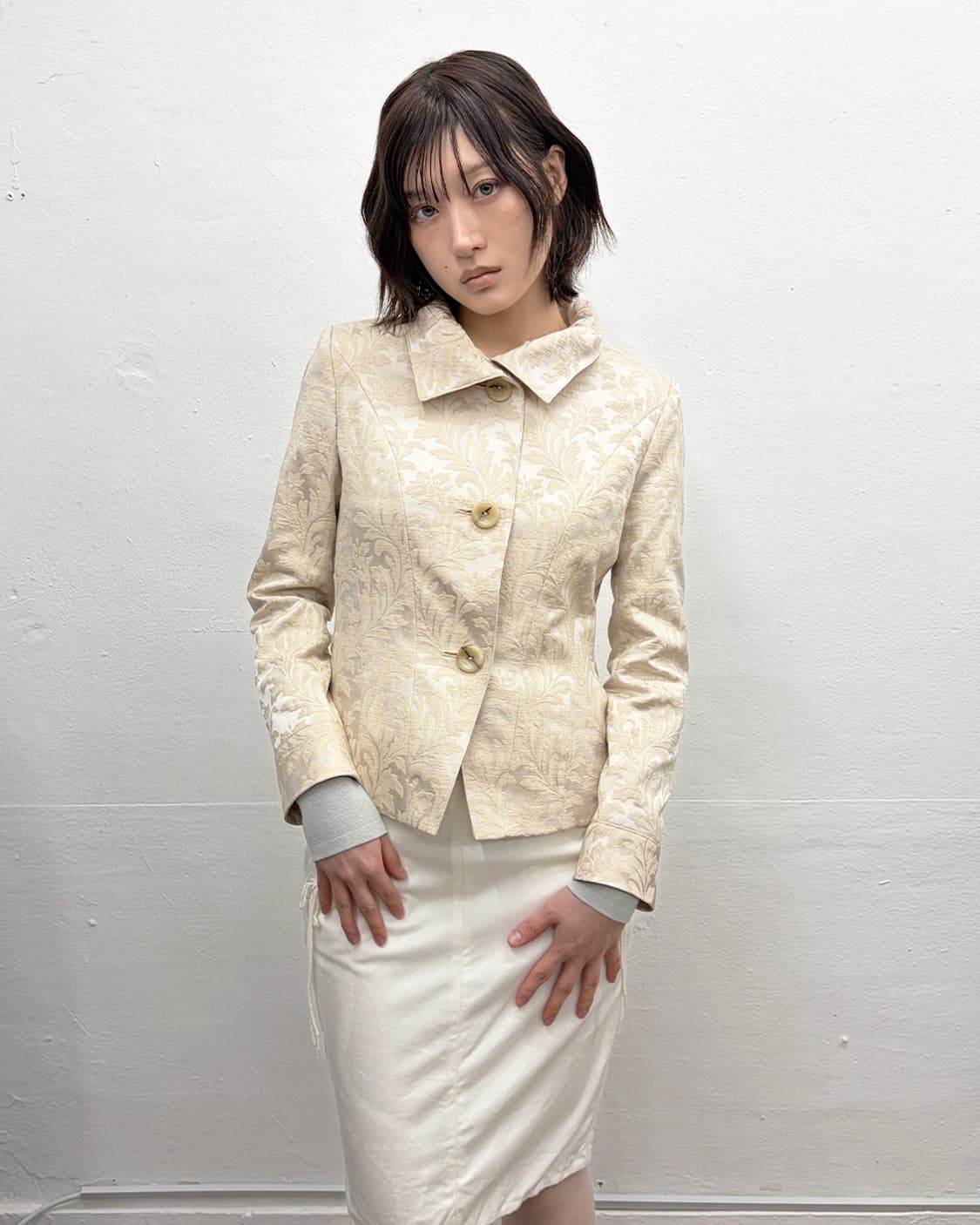 리츠코 시라하마 플로럴 패턴 글로시 자켓 상품이미지1