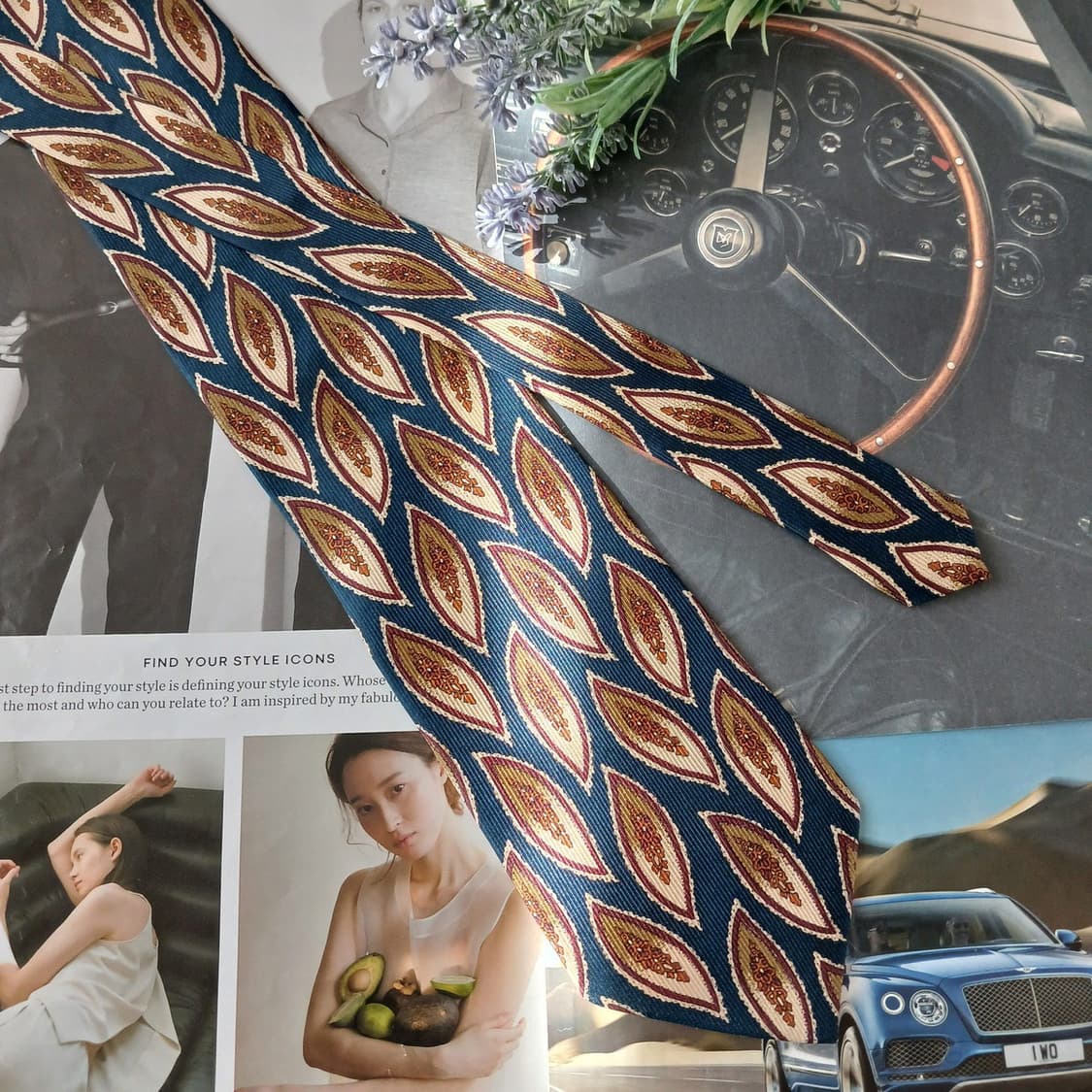 아쿠아스큐텀 페이즐리 리프 패턴 넥타이 9.4cm B등급 A18863 상품이미지3